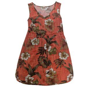 Palmwave Tropical Floral Sleeveless Midi Dress Hawaiian Print Vacation *SZ M